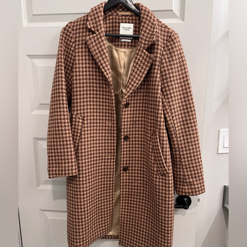 Abercrombie Wool Vintage The Dad Coat in Brown Houndstooth Size Small